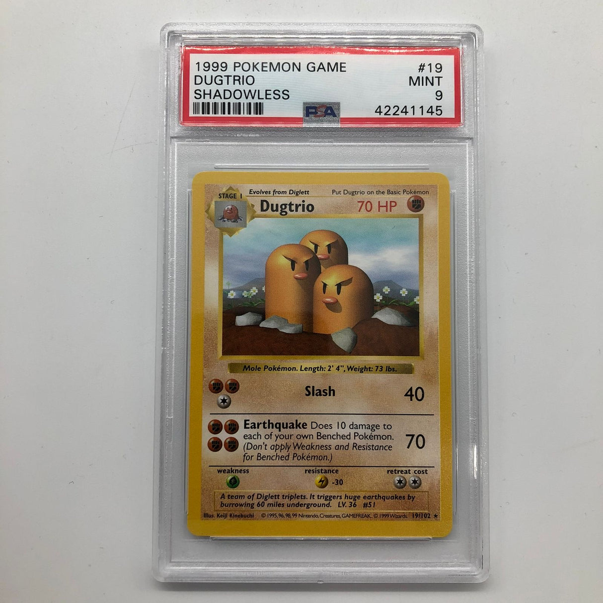 Dugtrio Shadowless Pokemon Card 19/102 Base Set Graded PSA 9