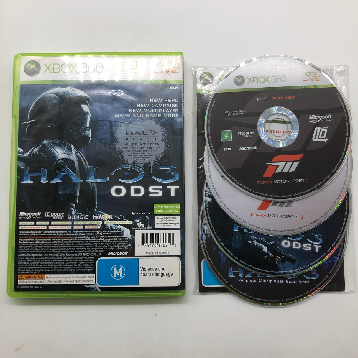 Forza Motorsport 3 & Halo 3 ODST Xbox 360 Game + Manual PAL 25AU4