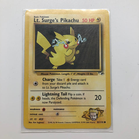 Lt. Surge's Pikachu Pokemon Card 81/132 Gym Heroes 28A4