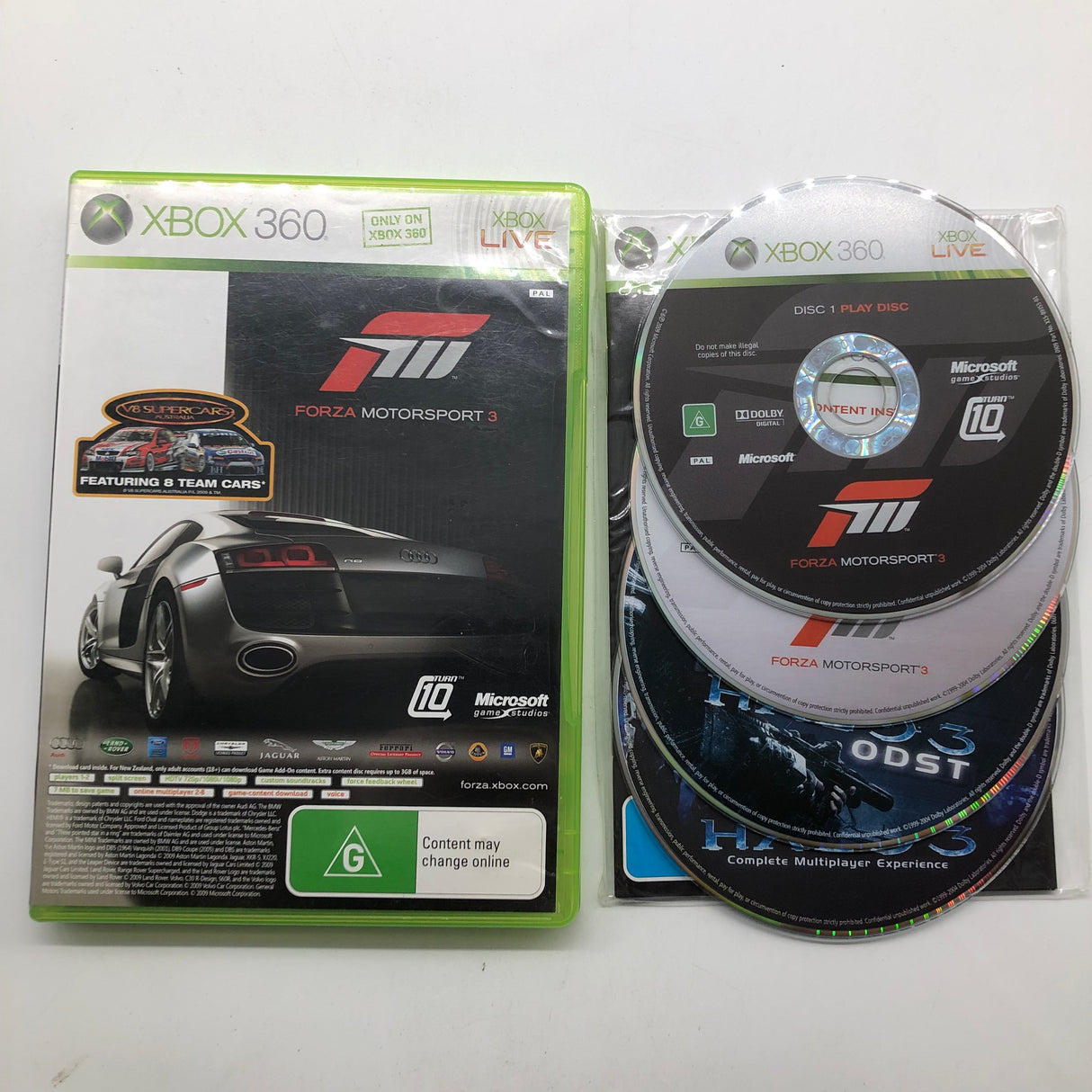 Forza Motorsport 3 & Halo 3 ODST Xbox 360 Game + Manual PAL 25AU4