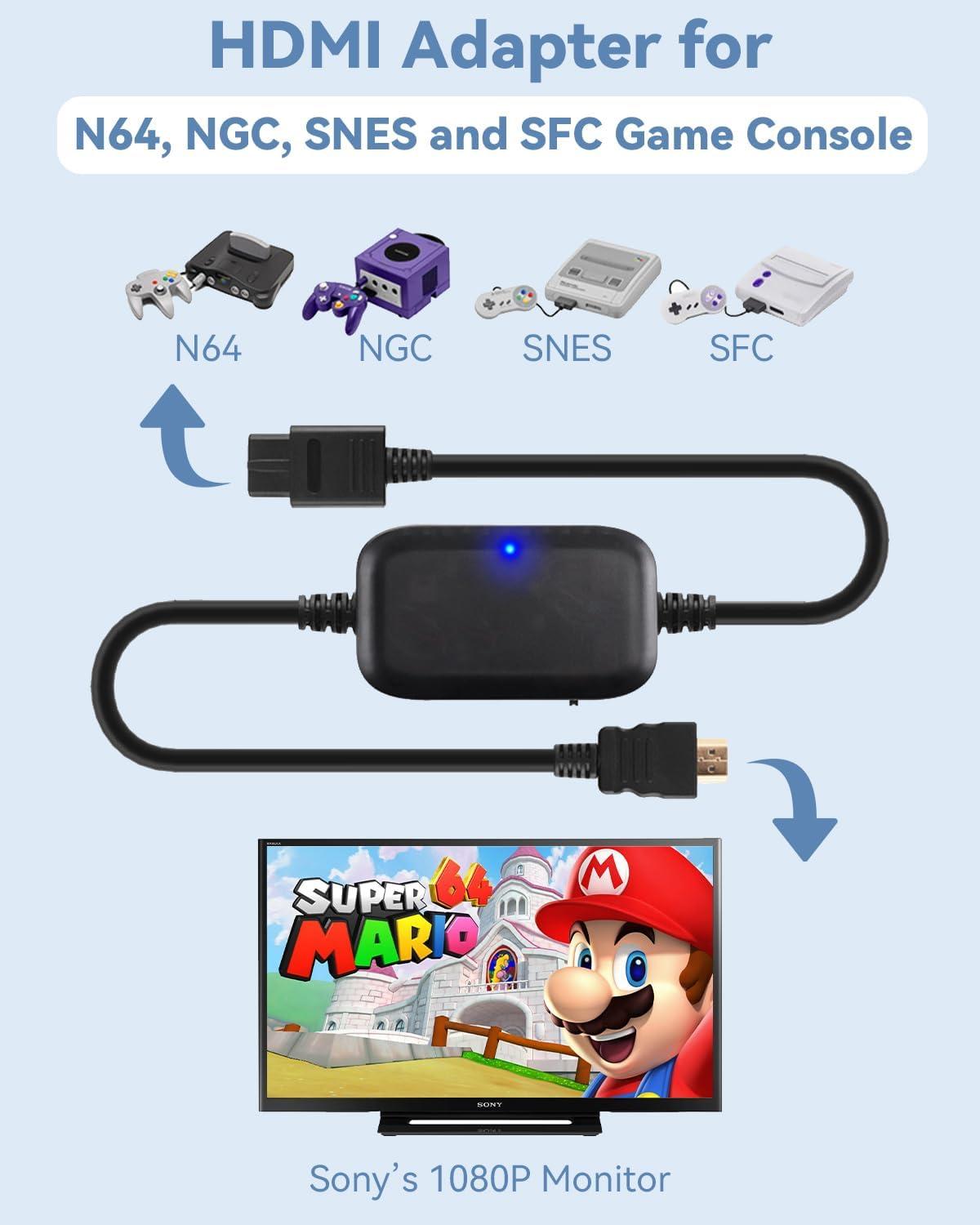 SNES, N64 64, Gamecube HDTV HDMI Upscaler Cable for Nintendo console (2M/6.6ft)