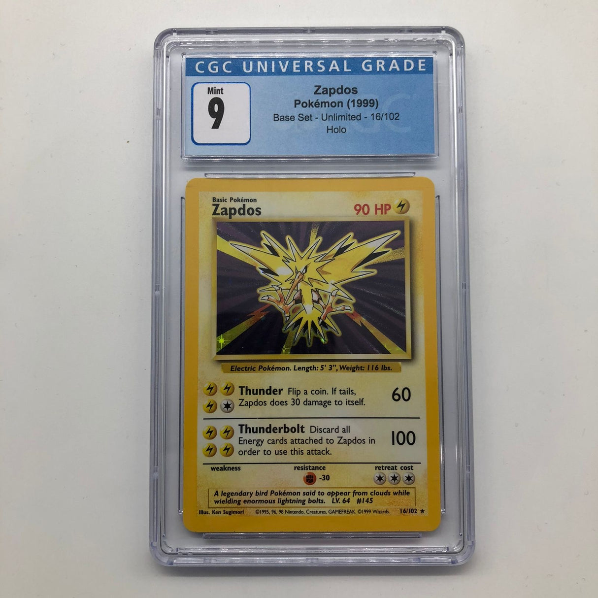 Zapdos Pokemon Card 16/102 Base Set Holo Rare Graded CGC 9