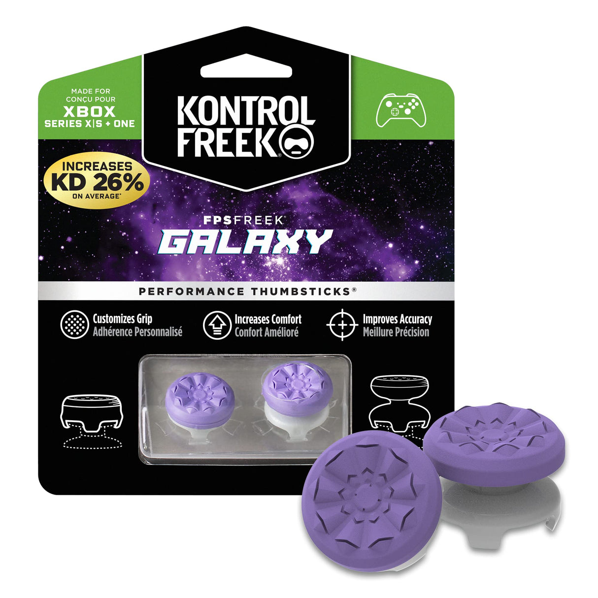 KontrolFreek FPS Freek Galaxy Purple for Xbox One/ Series X Controller 2 Performance Thumbsticks 1 High-Rise, 1 Mid-Rise Purple