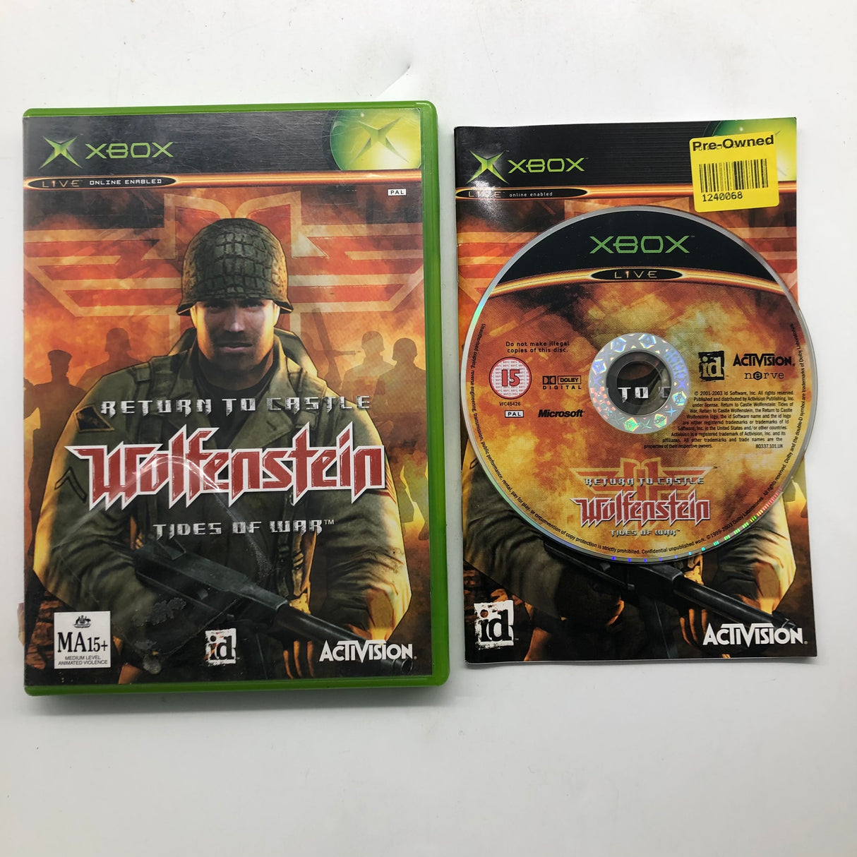 Return to Castle Wolfenstein Tides of War Xbox Original Game + Manual PAL