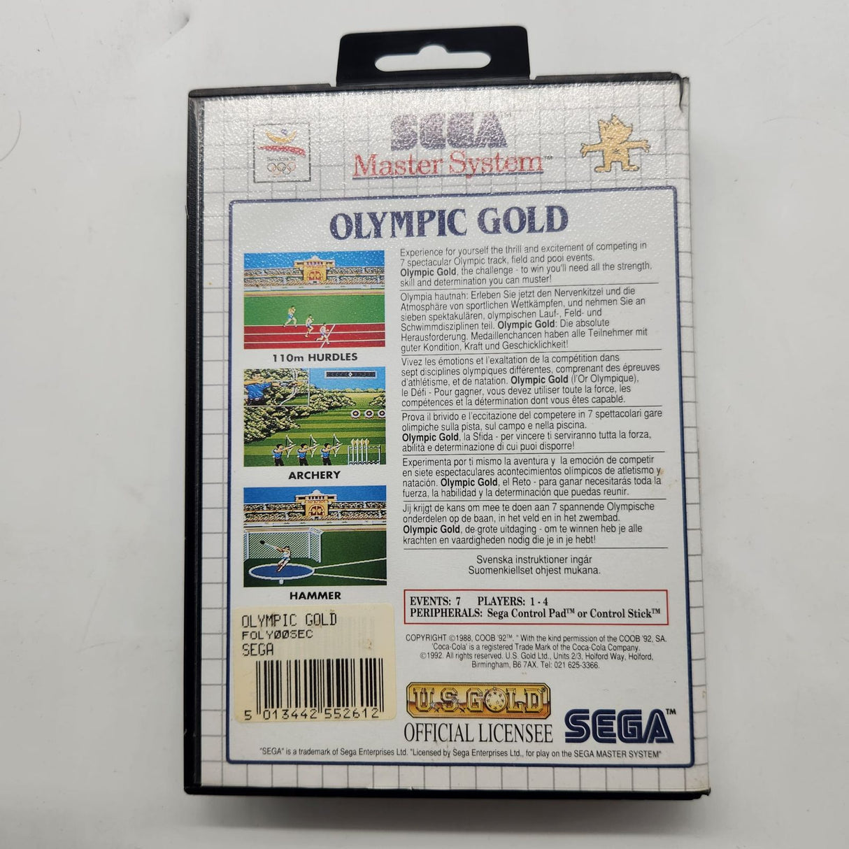 Olympic Gold Sega Master System Game + Manual PAL