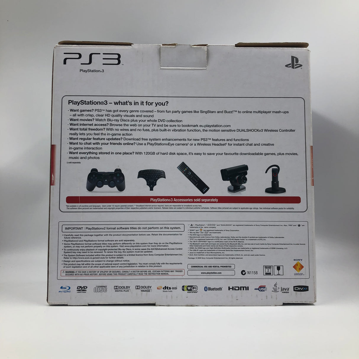 PS3 Playstation 3 Console Slim Black 120GB Controller + Cables Boxed