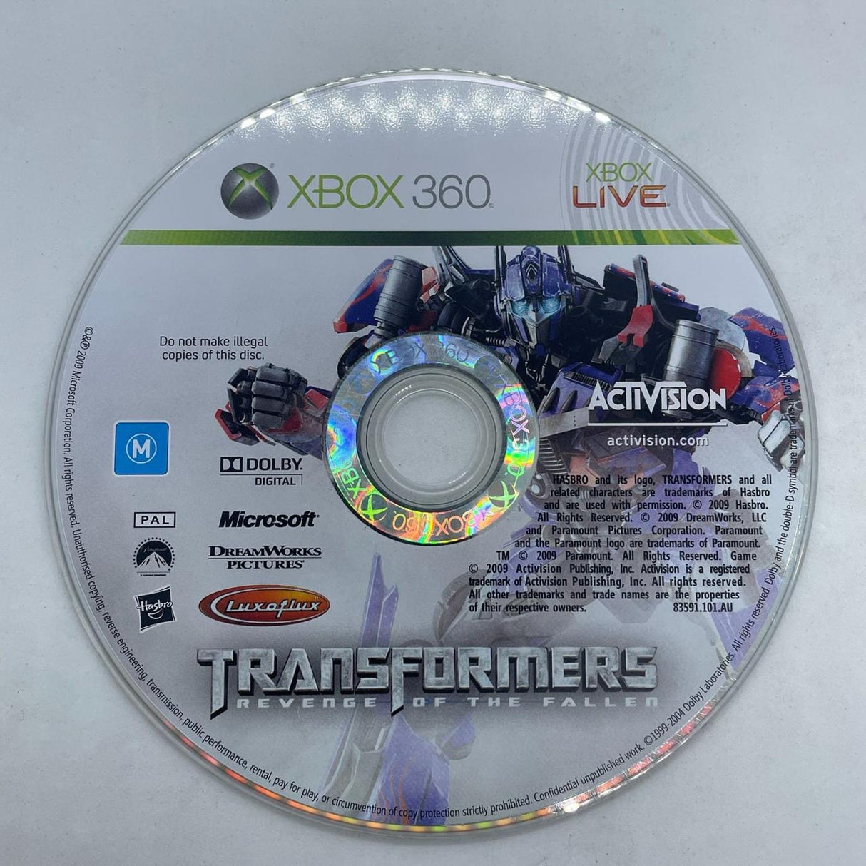 Transformers Revenge of the Fallen Xbox 360 Game disc only