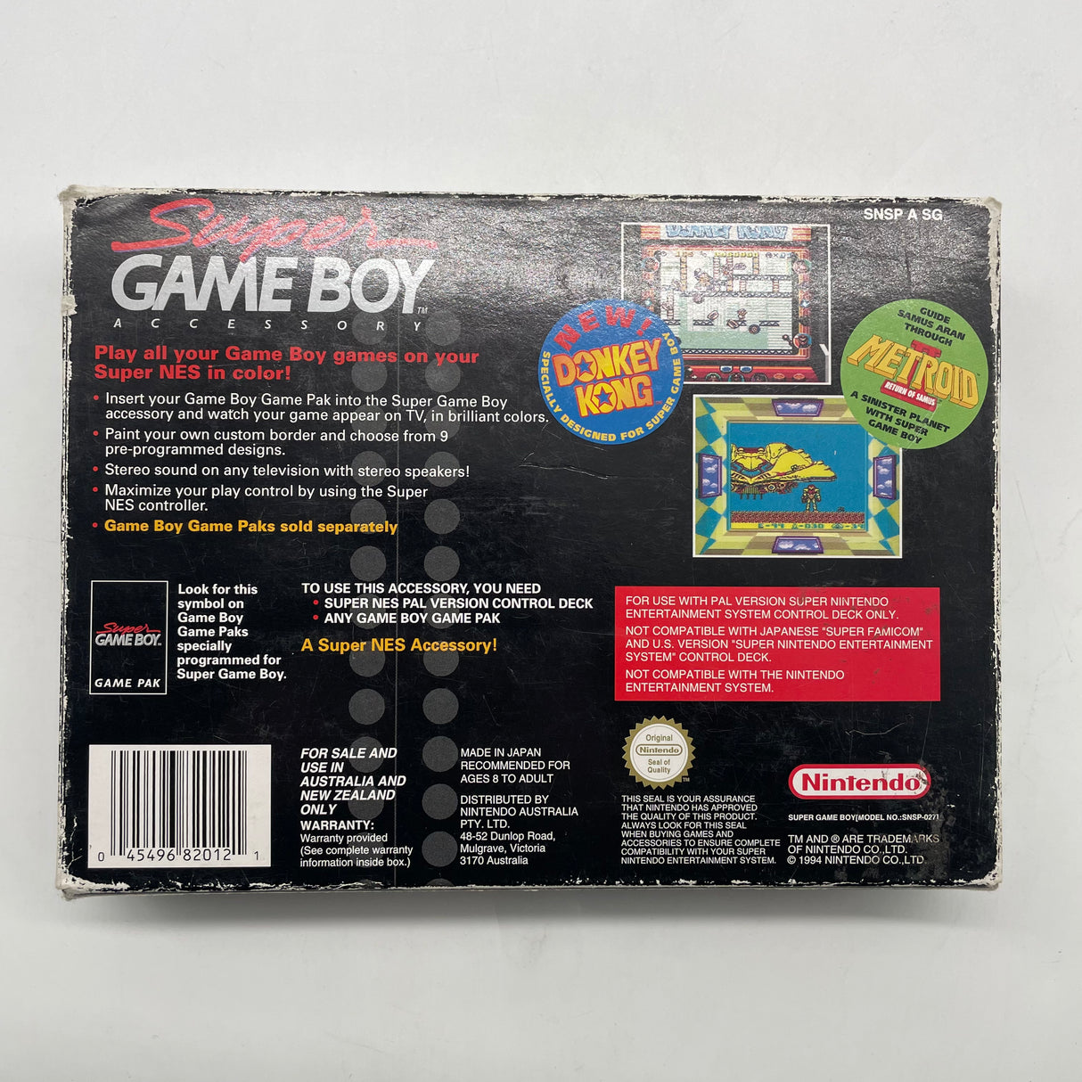 Super Game Boy SNES Accessory Boxed Complete with Manuals Super Nintendo Entertainment System Box