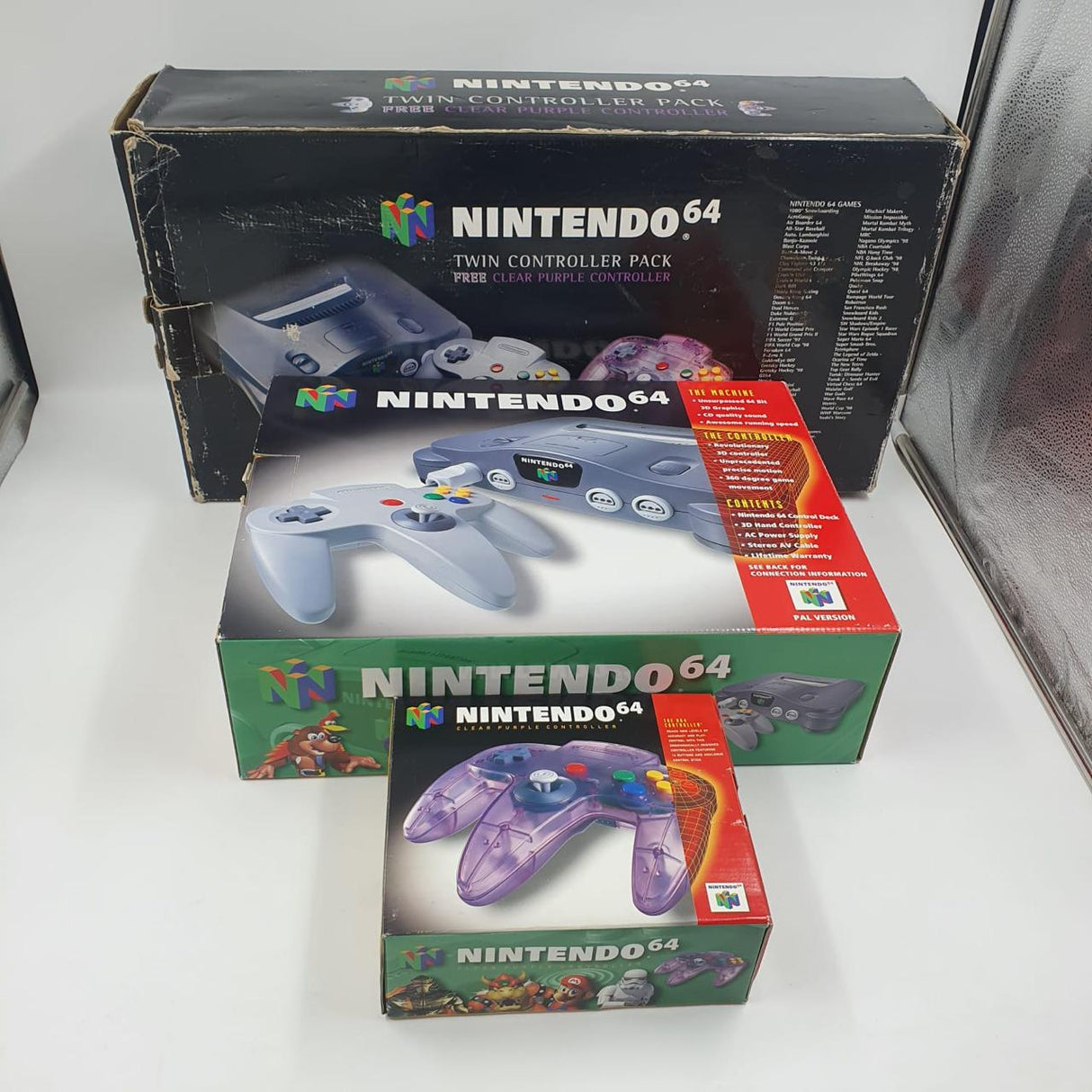 Nintendo 64 Console Twin Controller Pack With Free Purple Controller Boxed 28JY4 - Trippy Trades 