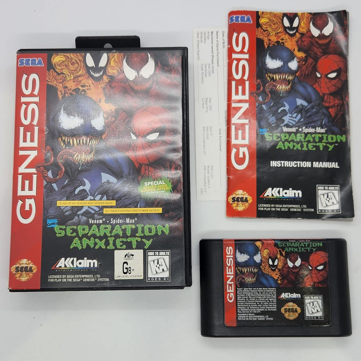 Venom Spider man Separation Anxiety Sega Mega Drive Genesis Game + Manual PAL