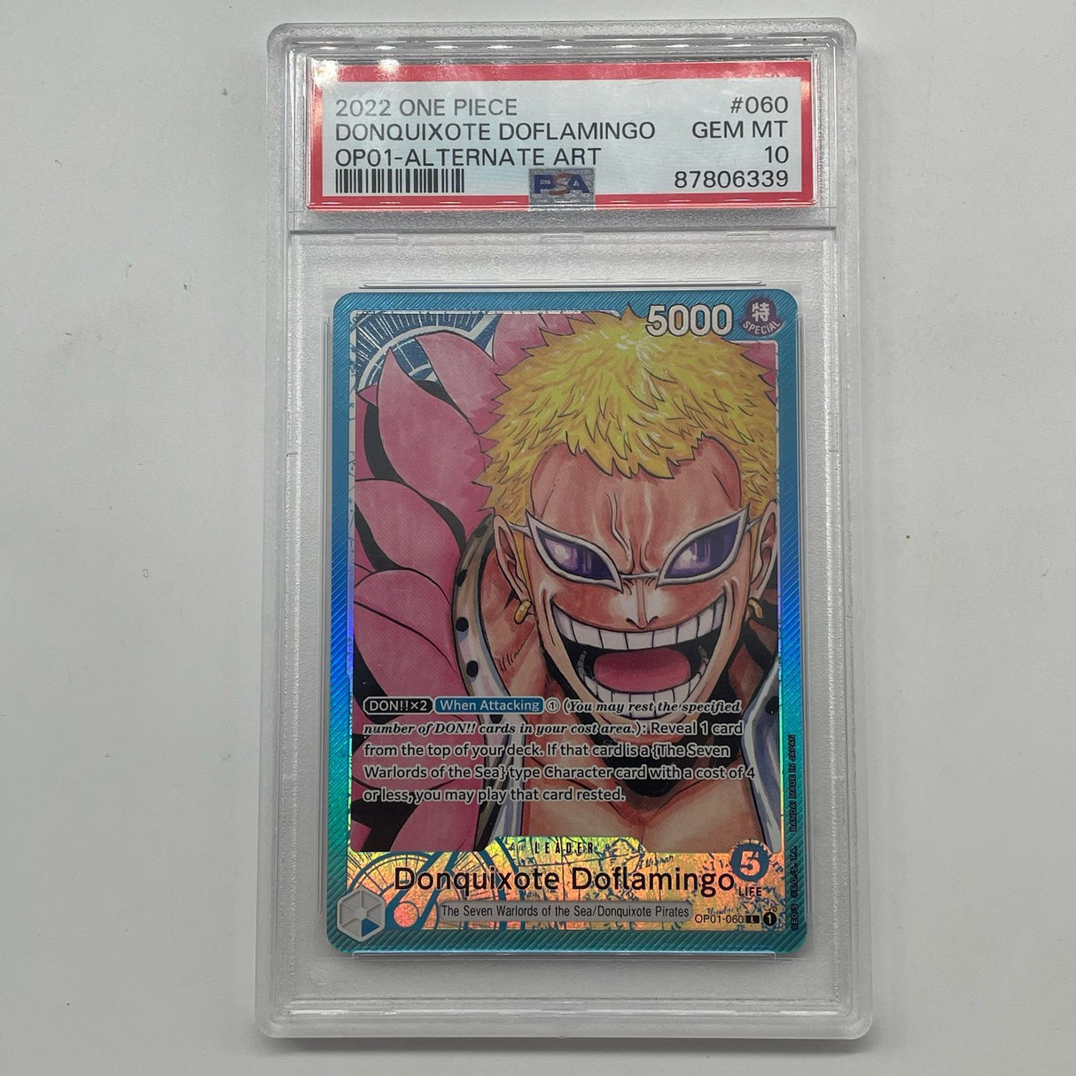 2022 Donquixote Doflamingo One Piece Card #060 Graded PSA 10 OP01-060