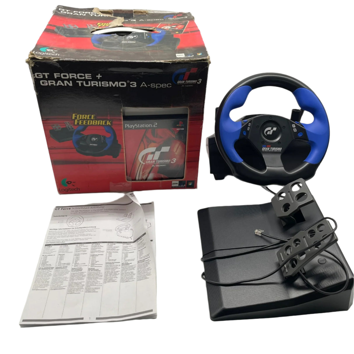 GT Force Gran Turismo 3 A-Spec Logitech Wired Racing Wheel with Pedals PS2 PlayStation 2 Boxed Complete