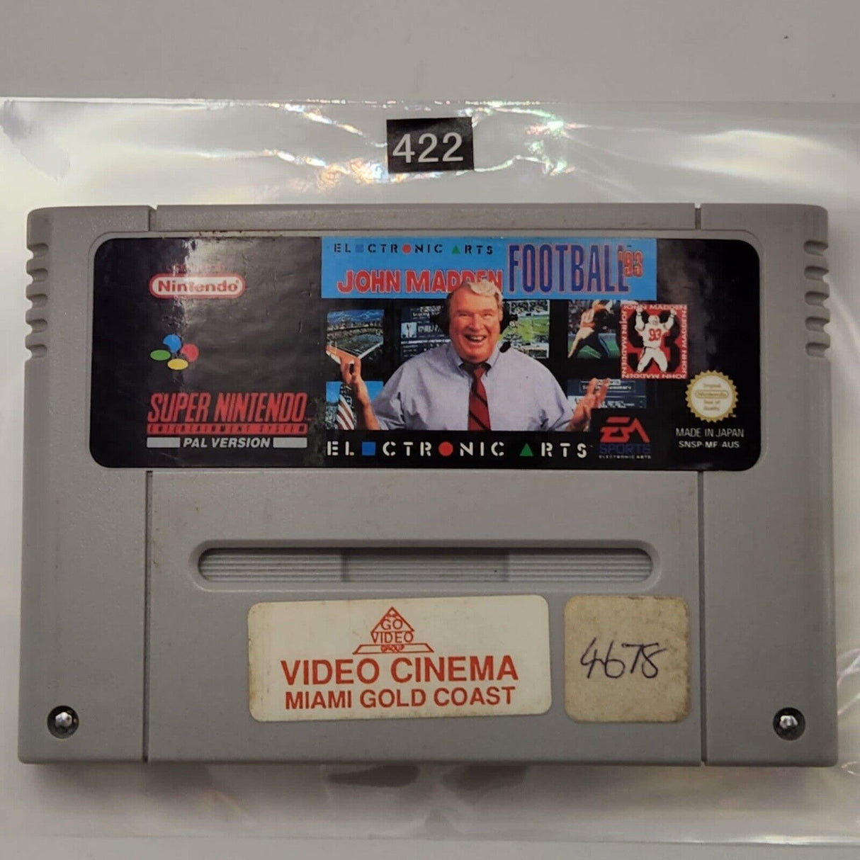 John Madden Football '93 Super Nintendo SNES Game Cartridge PAL oz422