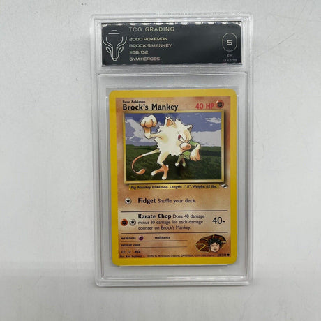 Brock's Mankey Pokemon Card 68/132 Gym Heroes Graded TCG 5 - Trippy Trades 