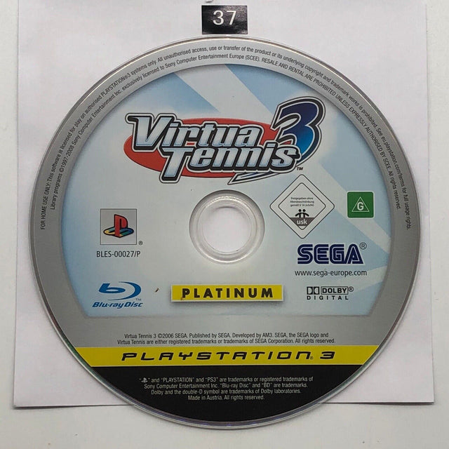 Virtua Tennis 3 III PS3 Playstation 3 Game Disc Only oz37 - Trippy Trades 