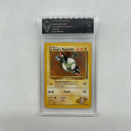 Lt. Surge's Magnemite Pokemon Card 80/132 Gym Heroes Graded TCG 6 - Trippy Trades 