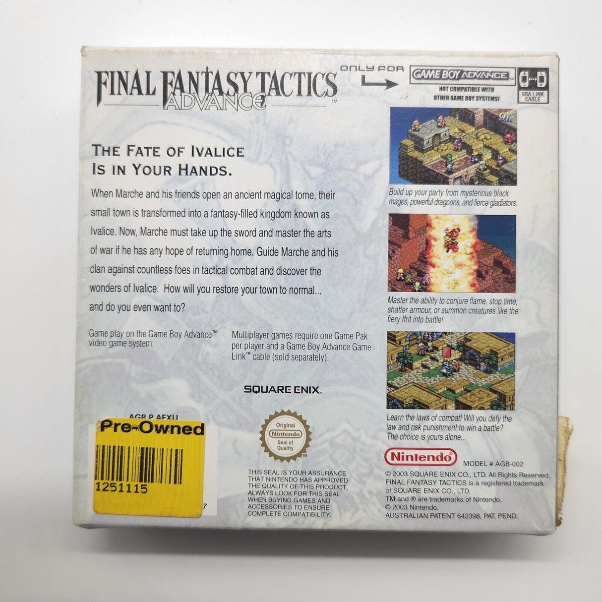 Final Fantasy Tactics Nintendo Gameboy Advance GBA Game Boxed Complete