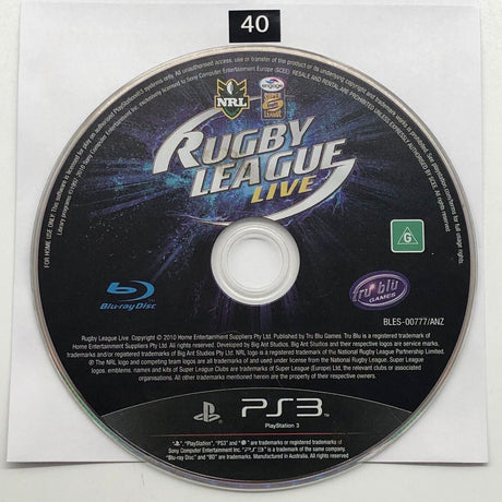 NRL Rugby League Live PS3 Playstation 3 Game Disc Only oz40 - Trippy Trades 